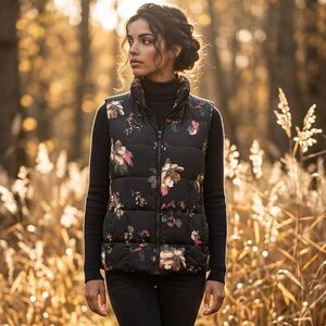 Land's End Floral Puffer Vest